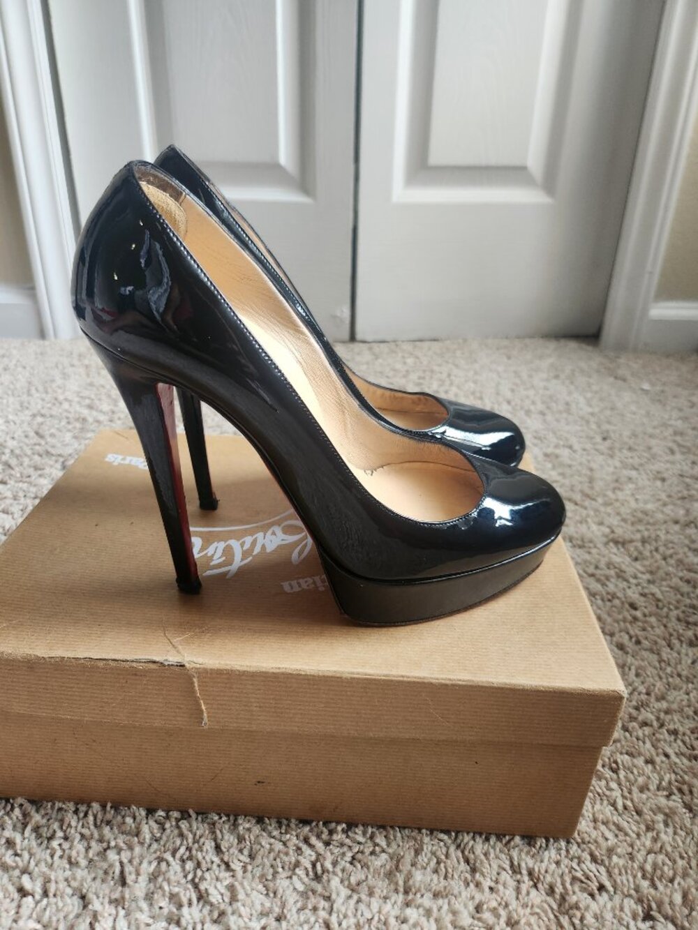 Christian Louboutin Bianca 140 Black Patent Pumps EU 38 Red Sole w/ Box - Picture 10 of 11